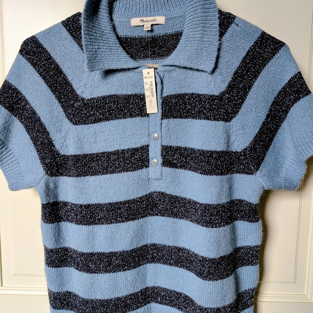 Madewell Blue and Navy Striped Polo Sweater